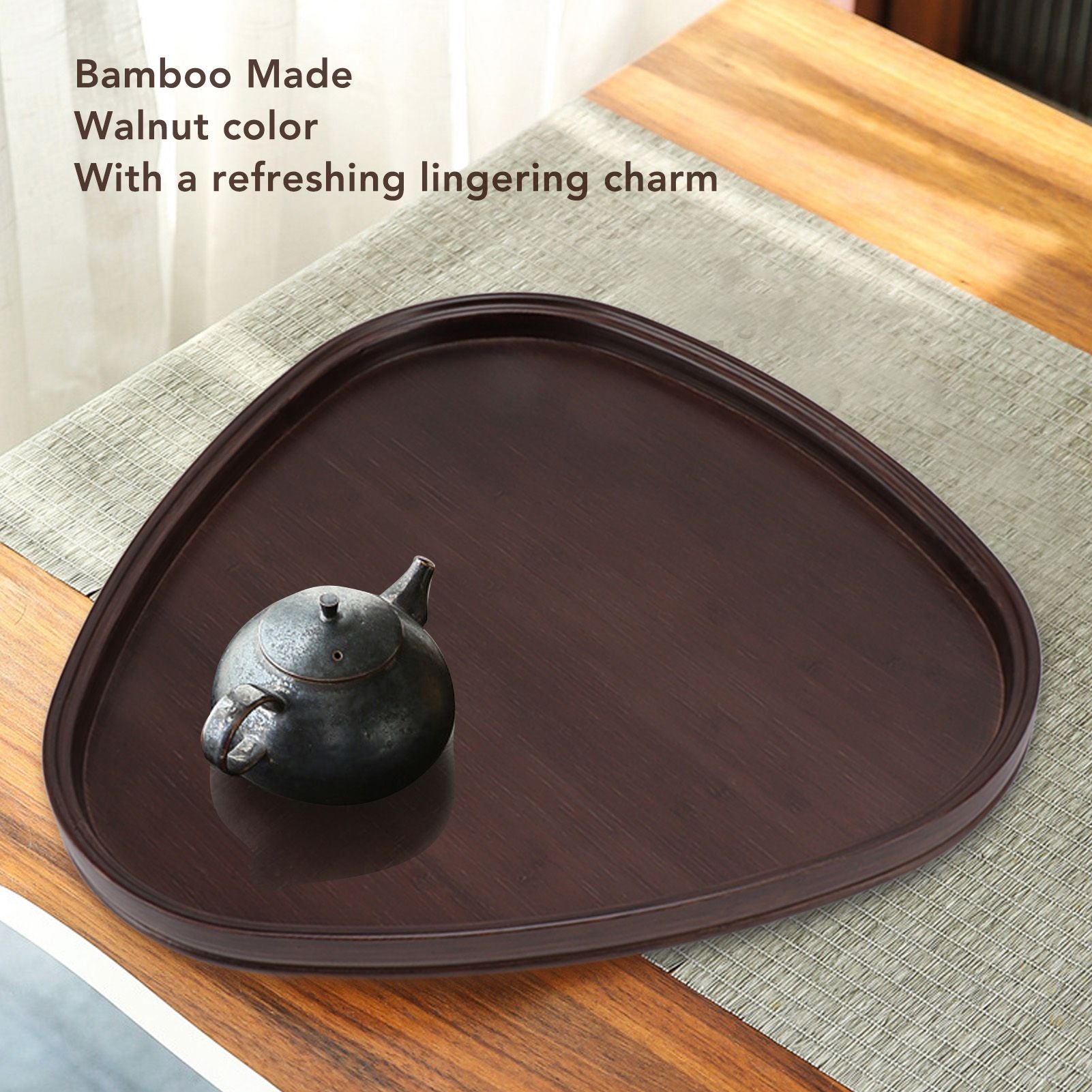 Wood Serving Tray Sturdy Bamboo Simple Elegant Triangular Multifunction Wooden Tea Tray for Cafe Office V1294-YM0521-3118230015612