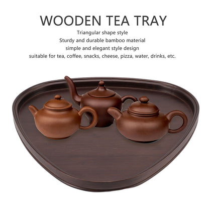 Wood Serving Tray Sturdy Bamboo Simple Elegant Triangular Multifunction Wooden Tea Tray for Cafe Office V1294-YM0521-3118230015612