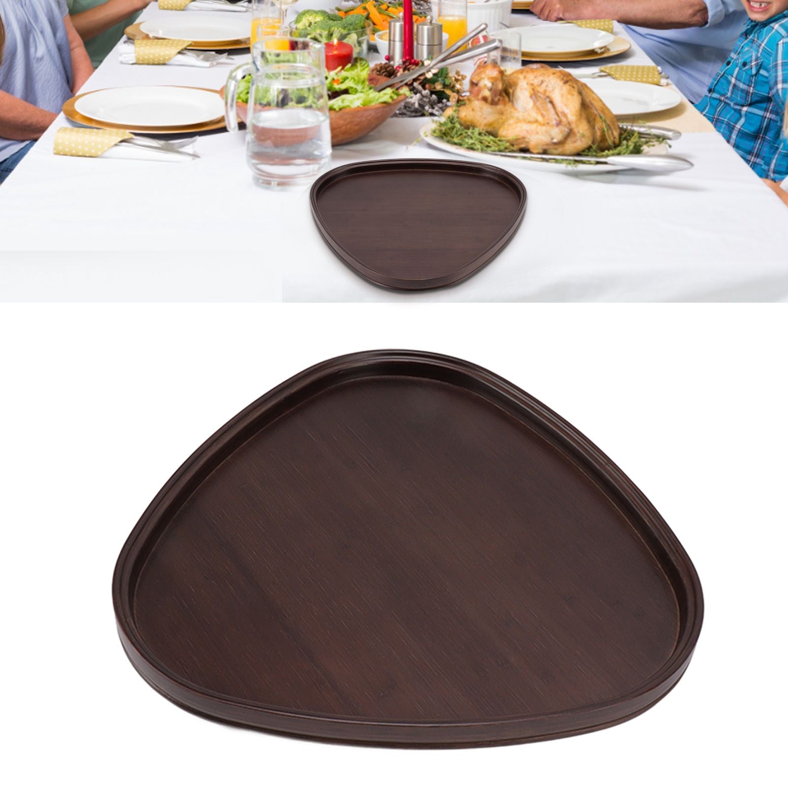 Wood Serving Tray Sturdy Bamboo Simple Elegant Triangular Multifunction Wooden Tea Tray for Cafe Office V1294-YM0521-3118230015612