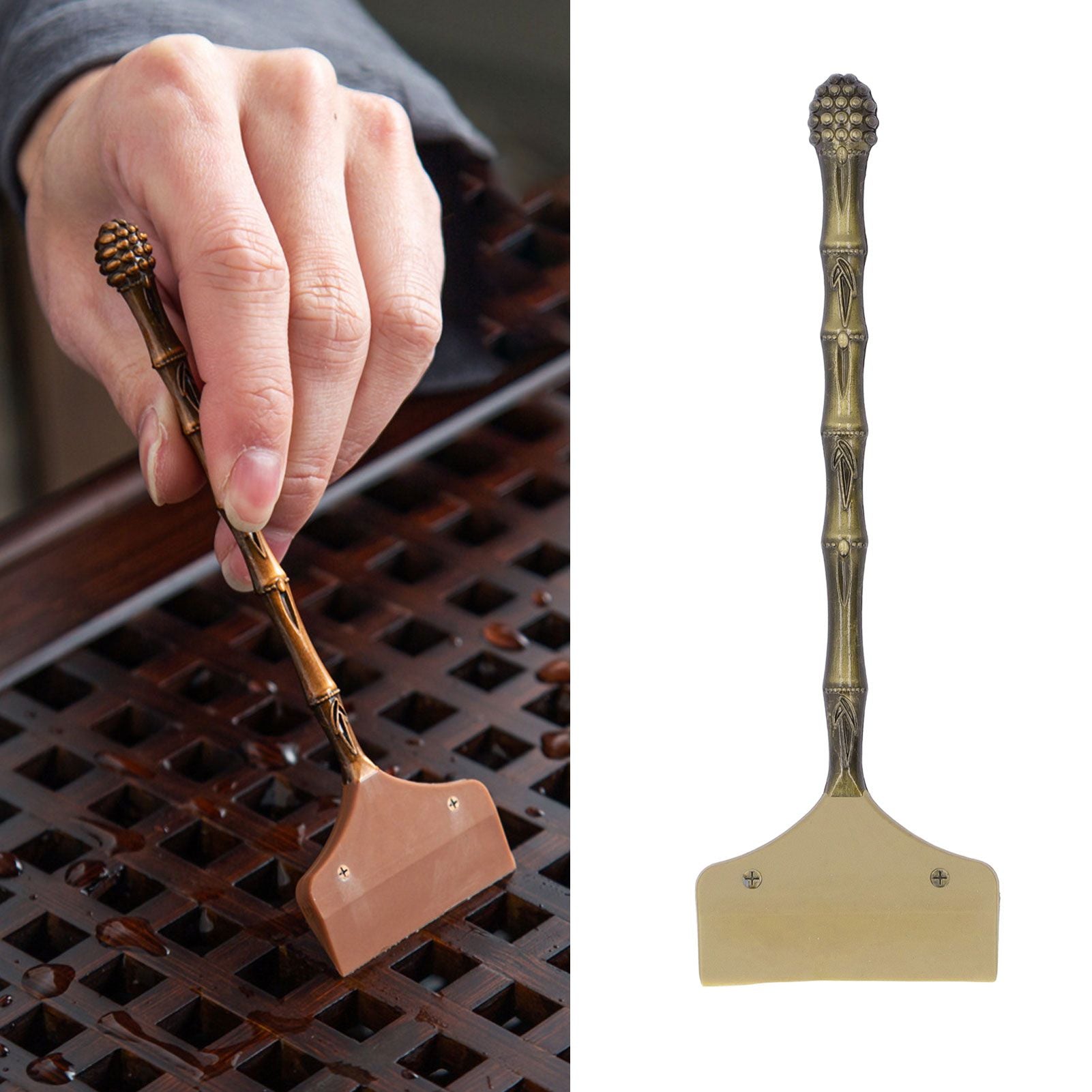 Tea Tray Cleaning Brush High Hardness Alloy Handle Soft Silicone Head Water Scraper Tea Tray Cleaning Sweeper V1294-YM0521-3118230018512