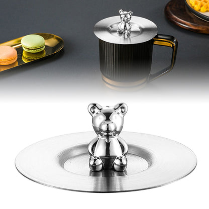 Cute Bear Cup Cover Stainless Steel Dustproof Rounded Edges Glossy Surface Artistic Cup Lid for Mug Glass Cup V1294-YM0521-3118230022711