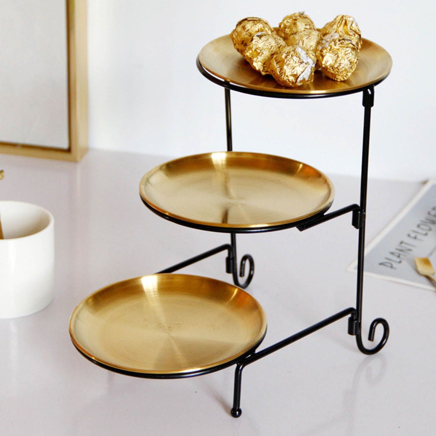 Three Layer Fruit Basket Stainless Steel Fruit Basket Modern Multi Layer Fruit Snack Storage Basket Golden V1294-YM0521-3118230023011