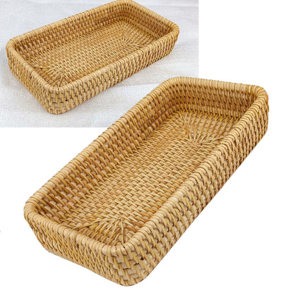 Rattan Tray Tabletop Organization Hand Woven Snack Storage Basket Multifunctional Serving Tray S V1294-YM0521-3118230023611