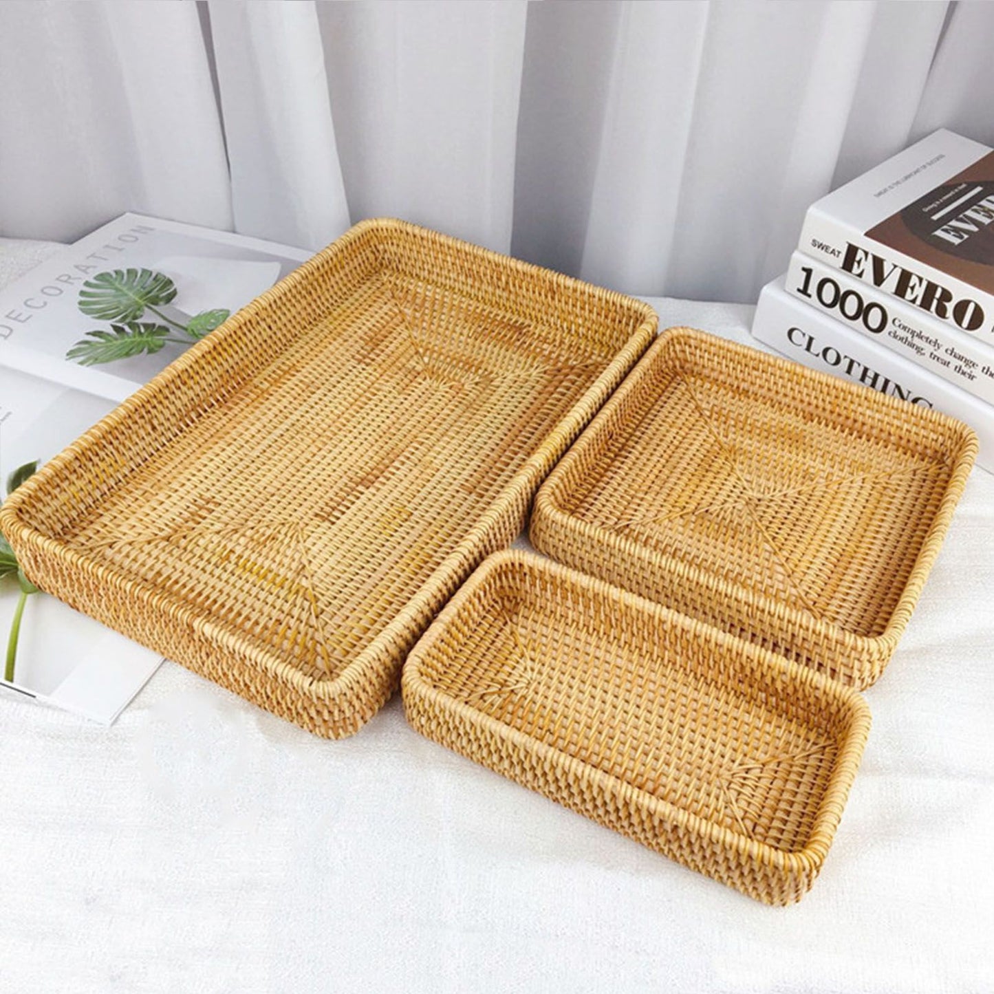 Rattan Tray Tabletop Organization Hand Woven Snack Storage Basket Multifunctional Serving Tray S V1294-YM0521-3118230023611