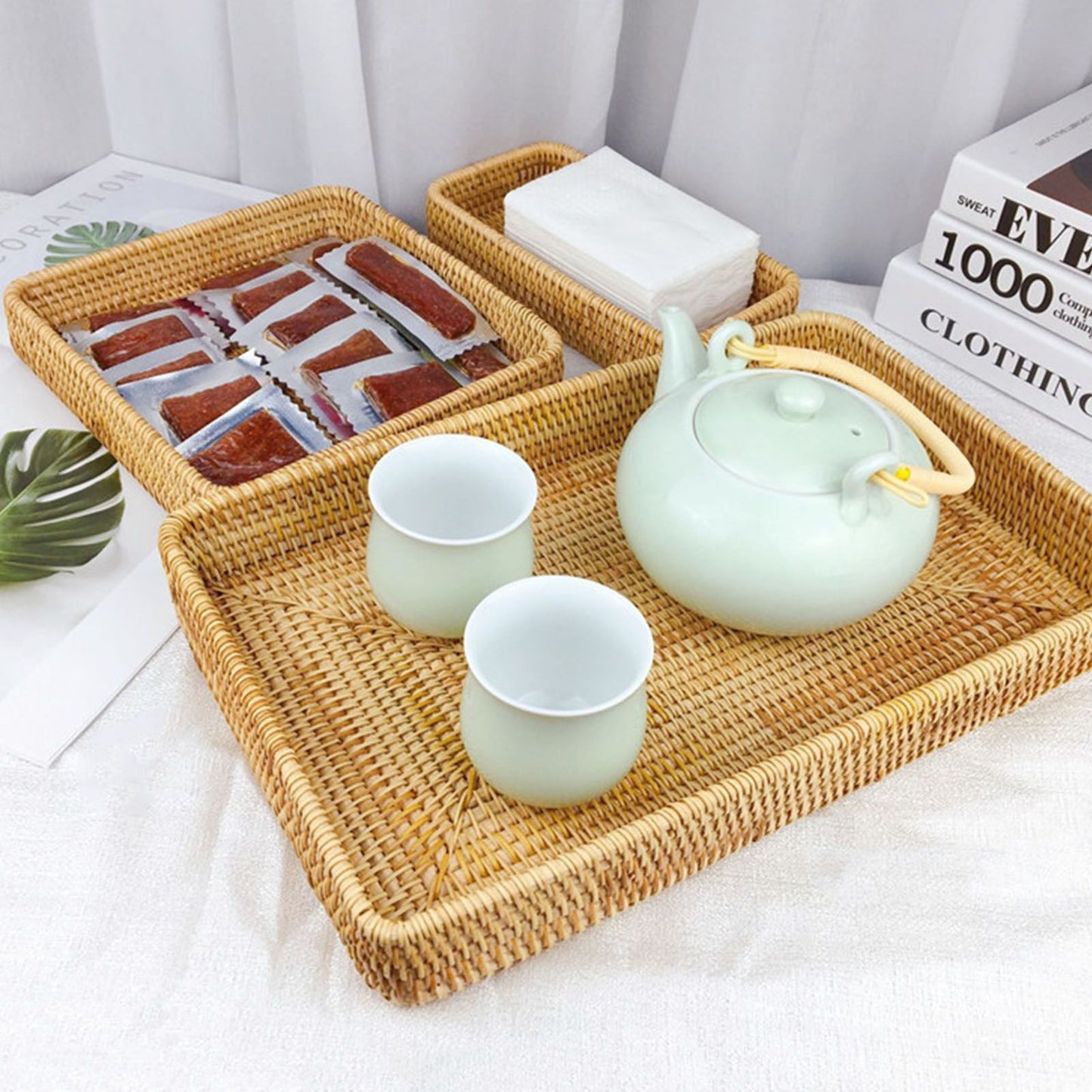 Rattan Tray Tabletop Organization Hand Woven Snack Storage Basket Multifunctional Serving Tray M V1294-YM0521-3118230023612