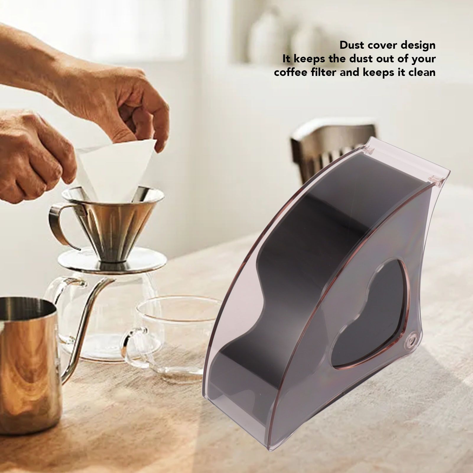 Coffee Filter Holder Storage Coffee Filter Paper Dispenser Rack with Dustproof Cover for Cafe Office Black V1294-YM0521-3118230025311