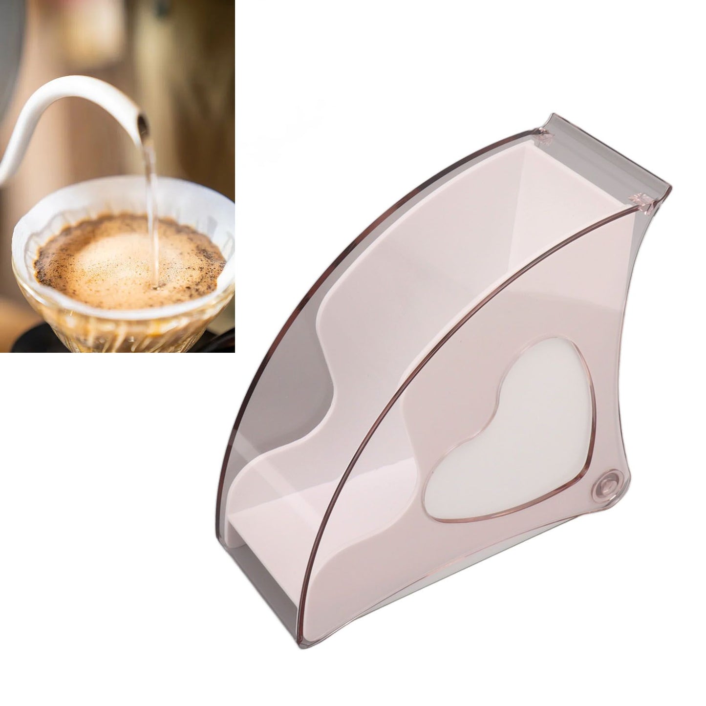 Coffee Filter Holder Storage Coffee Filter Paper Dispenser Rack with Dustproof Cover for Cafe Office White V1294-YM0521-3118230025312
