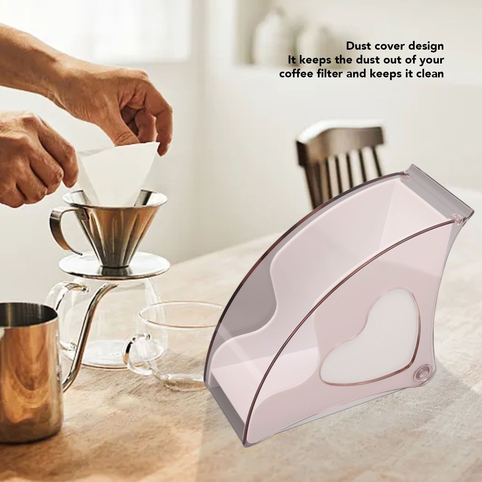 Coffee Filter Holder Storage Coffee Filter Paper Dispenser Rack with Dustproof Cover for Cafe Office White V1294-YM0521-3118230025312