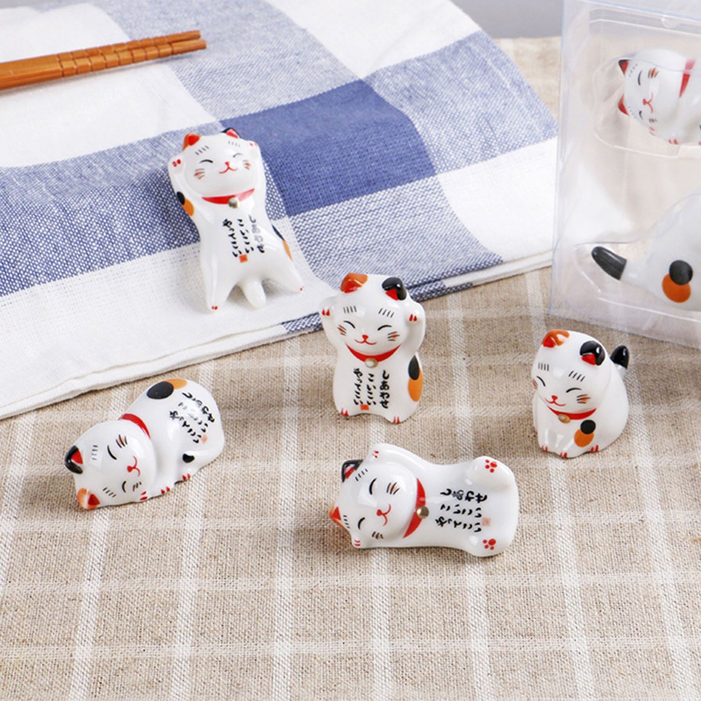 5Pcs Chopstick Racks Ceramic Cat Tableware Rest Mini Ceramic Kitten Ornaments Japanese Style V1294-YM0521-3118230026111