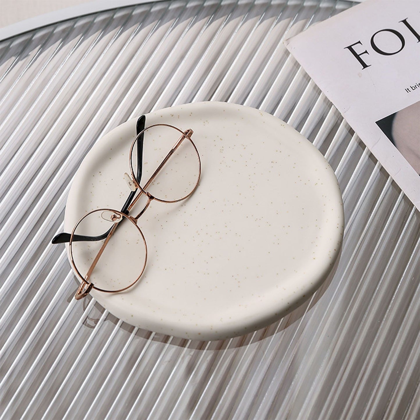 Jewelry Plate Ceramic Glossy Appearance Simple Modern Stylish Storage Tray for Home Gift White Round V1294-YM0521-3118230027411