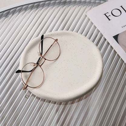 Jewelry Plate Ceramic Glossy Appearance Simple Modern Stylish Storage Tray for Home Gift White Round V1294-YM0521-3118230027411