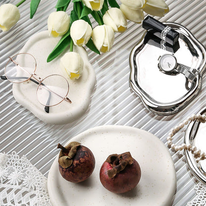 Jewelry Plate Ceramic Glossy Appearance Simple Modern Stylish Storage Tray for Home Gift White Round V1294-YM0521-3118230027411