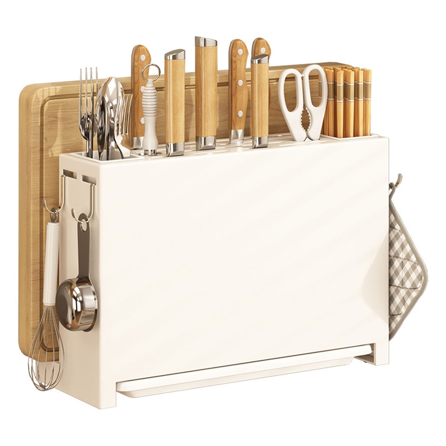 Kitchen Knife Drying Holder Integrated Chopsticks Cutting Board Storage Rack Organizer White V1294-YM0521-3118230028511