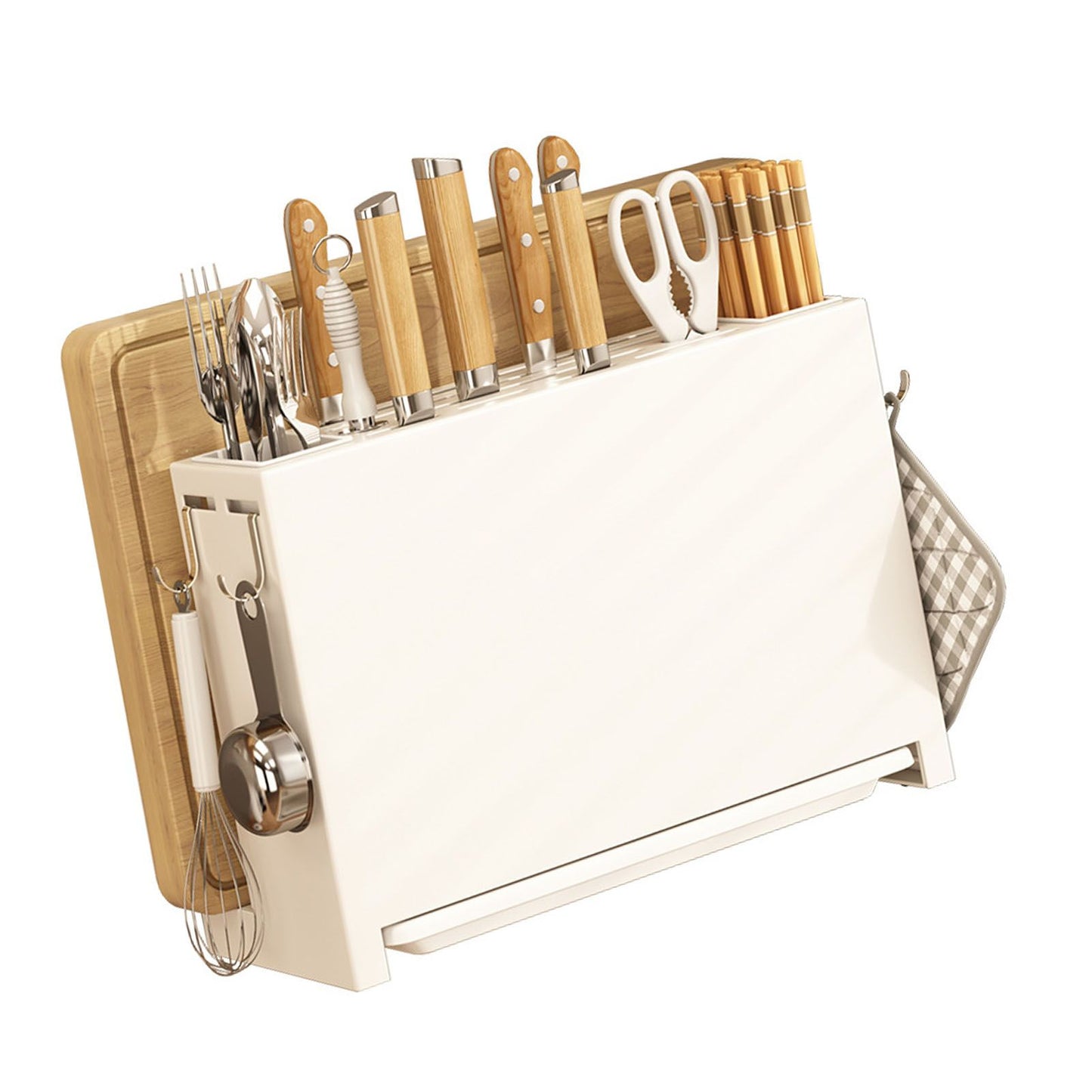 Kitchen Knife Drying Holder Integrated Chopsticks Cutting Board Storage Rack Organizer White V1294-YM0521-3118230028511