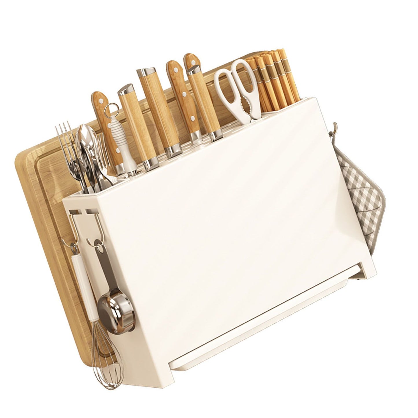 Kitchen Knife Drying Holder Integrated Chopsticks Cutting Board Storage Rack Organizer White V1294-YM0521-3118230028511