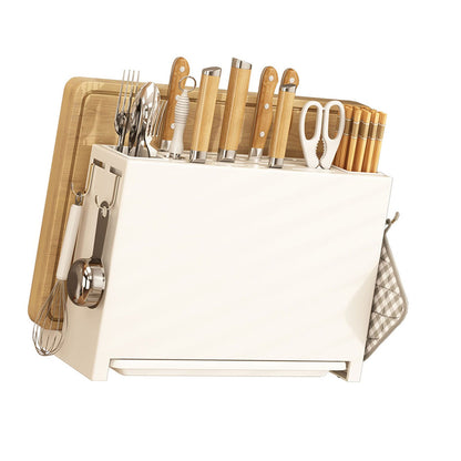 Kitchen Knife Drying Holder Integrated Chopsticks Cutting Board Storage Rack Organizer White V1294-YM0521-3118230028511