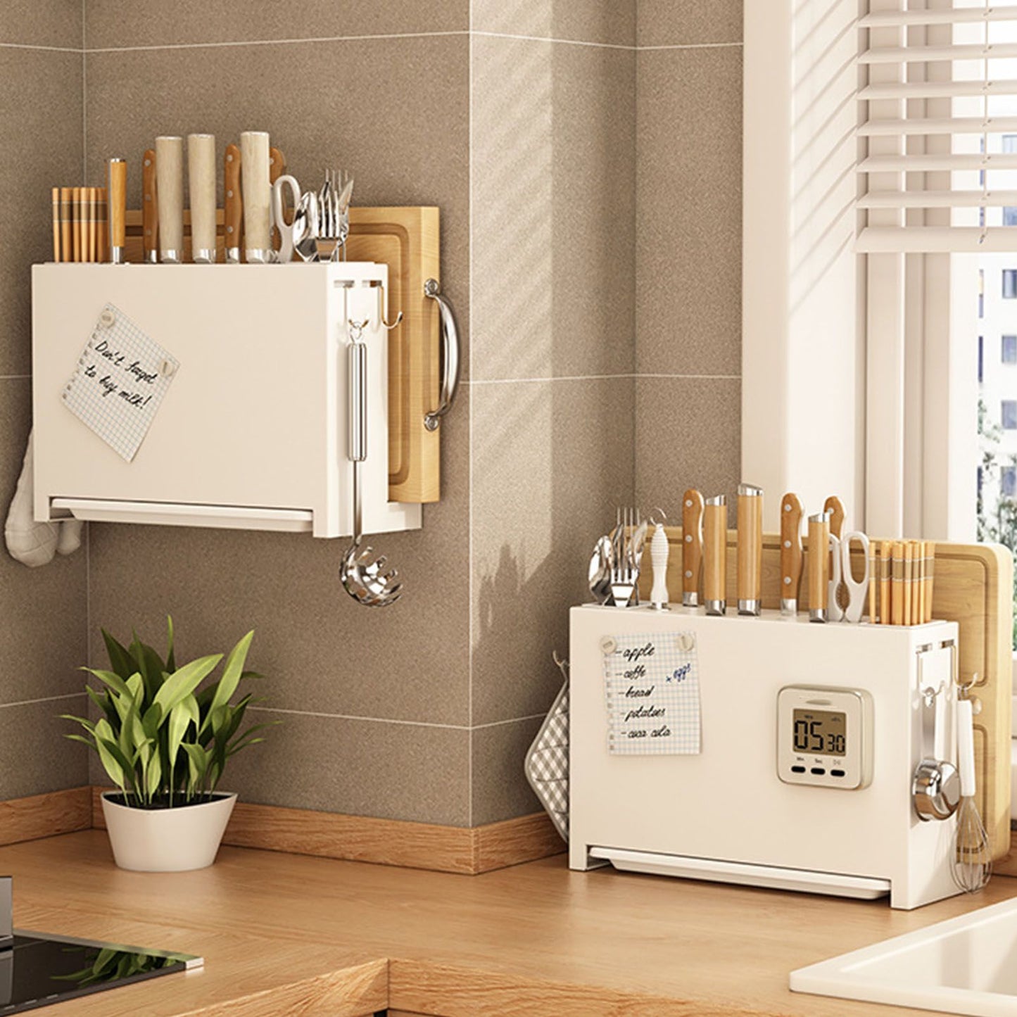 Kitchen Knife Drying Holder Integrated Chopsticks Cutting Board Storage Rack Organizer White V1294-YM0521-3118230028511