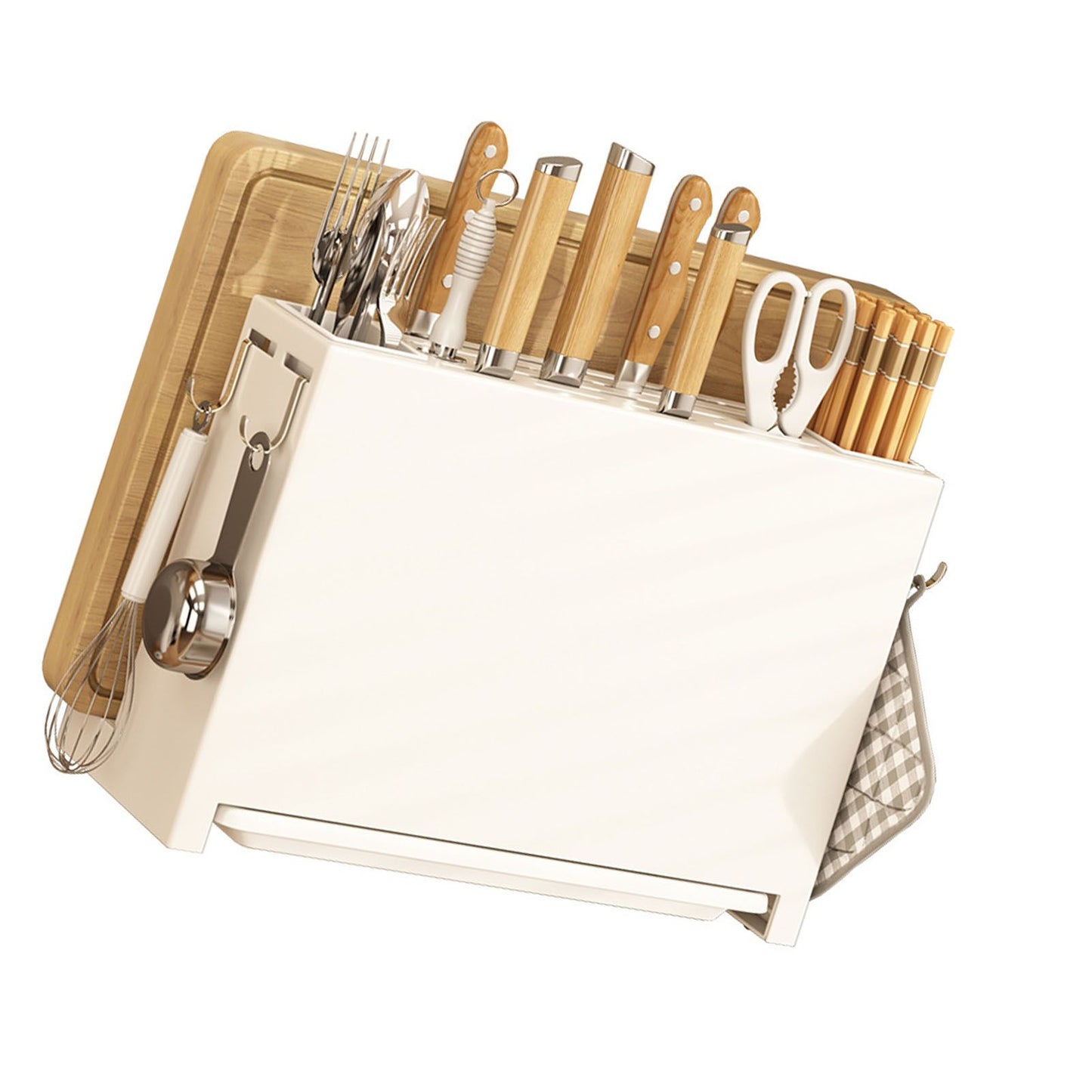 Kitchen Knife Drying Holder Integrated Chopsticks Cutting Board Storage Rack Organizer White V1294-YM0521-3118230028511