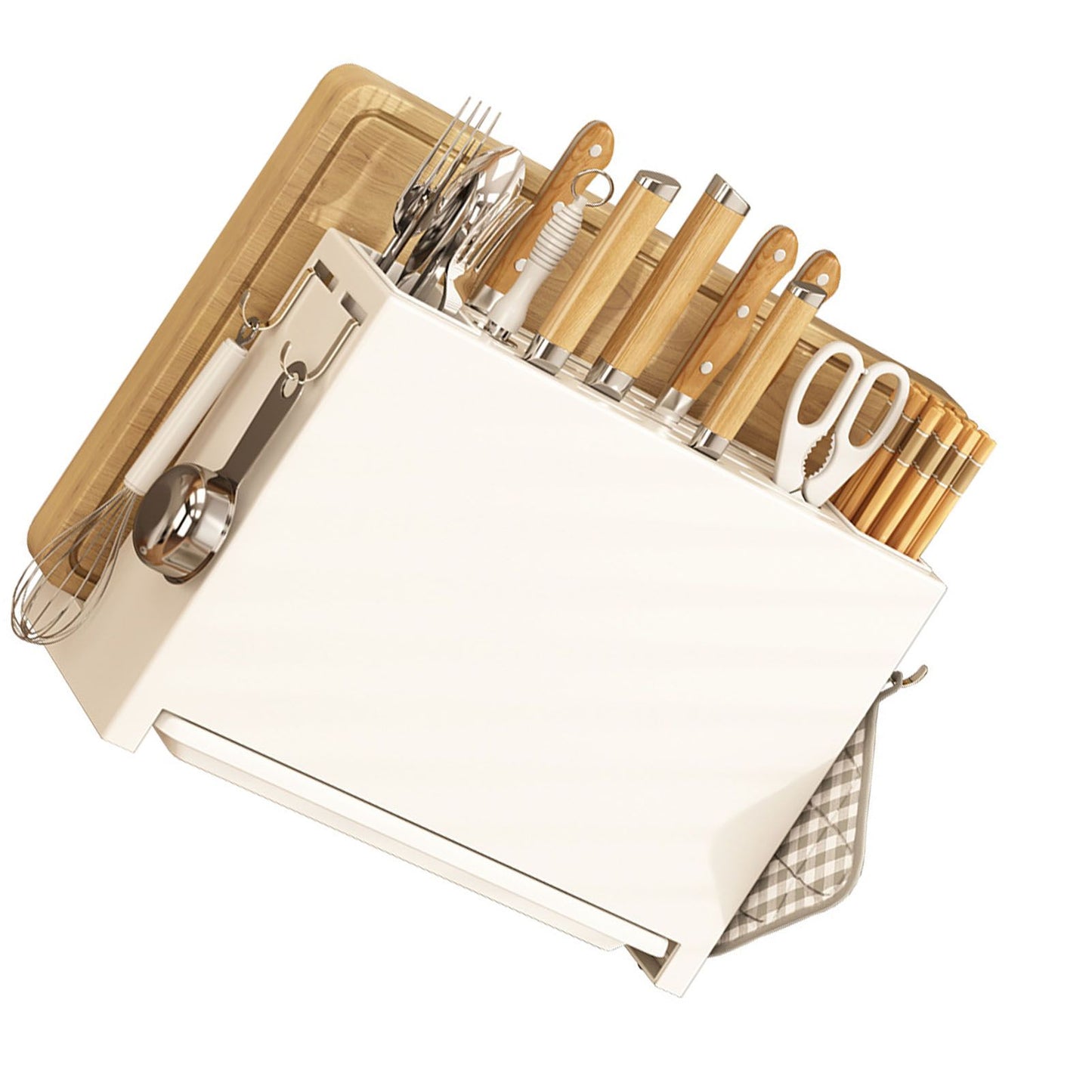 Kitchen Knife Drying Holder Integrated Chopsticks Cutting Board Storage Rack Organizer White V1294-YM0521-3118230028511