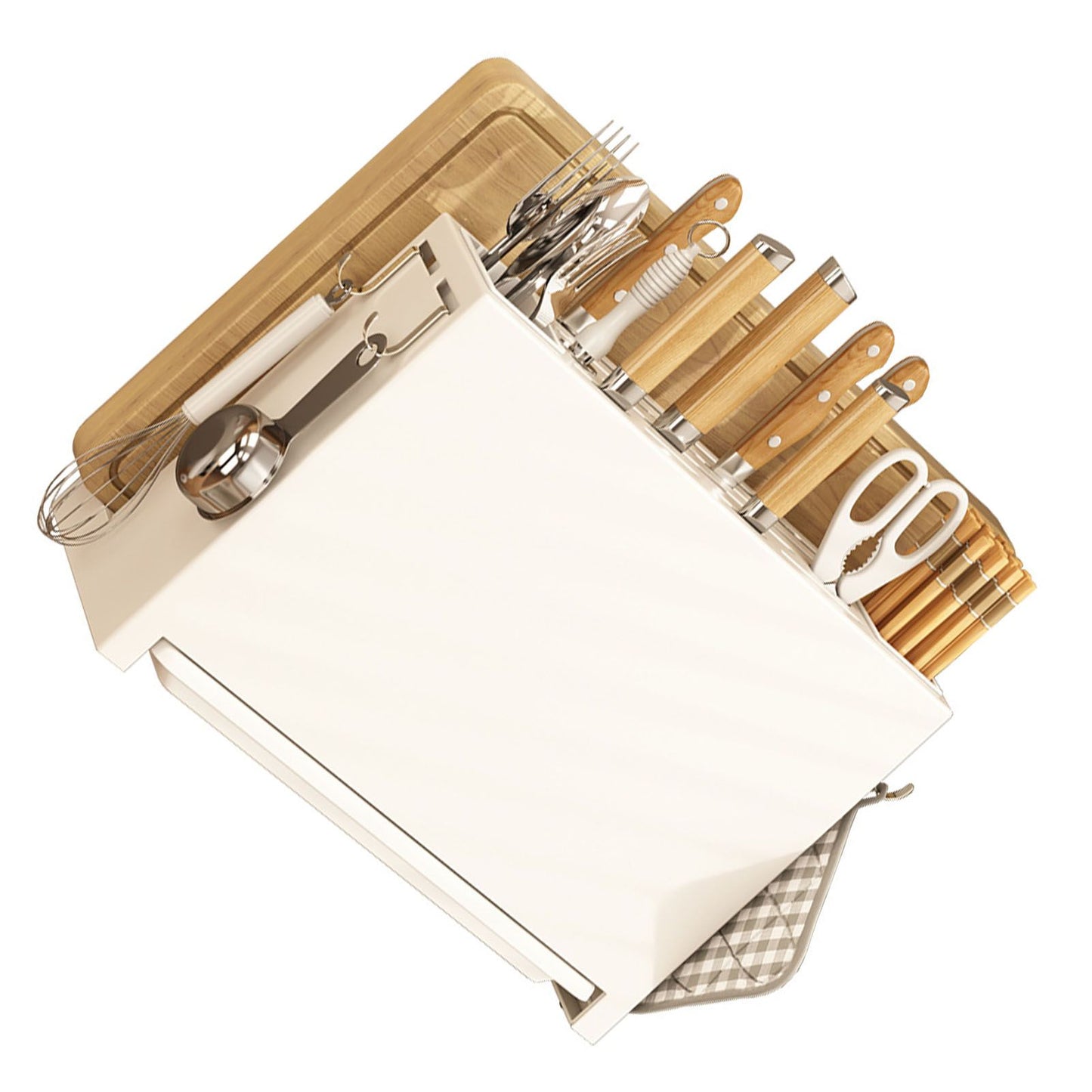 Kitchen Knife Drying Holder Integrated Chopsticks Cutting Board Storage Rack Organizer White V1294-YM0521-3118230028511