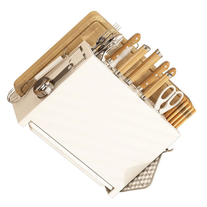 Kitchen Knife Drying Holder Integrated Chopsticks Cutting Board Storage Rack Organizer White V1294-YM0521-3118230028511