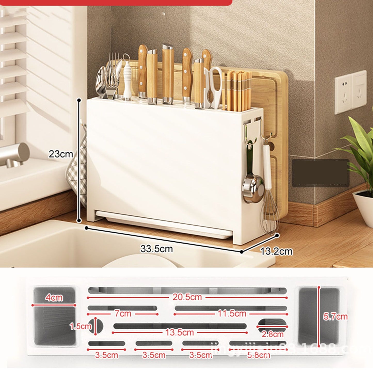 Kitchen Knife Drying Holder Integrated Chopsticks Cutting Board Storage Rack Organizer White V1294-YM0521-3118230028511
