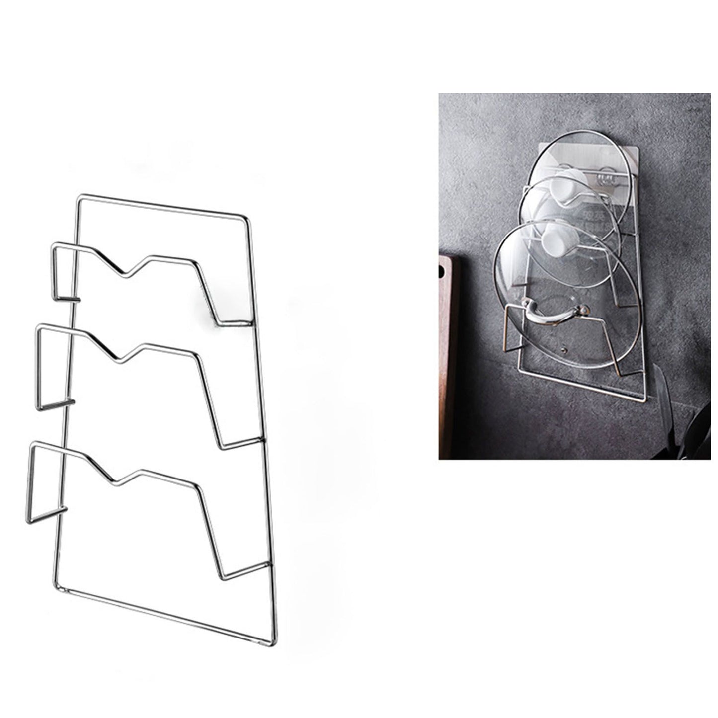 Wall Mounted Pot Lid Rack 3 Layers Multifunction Stainless Steel Lid Holder Chopping Board Storage Rack for V1294-YM0521-3118230031611