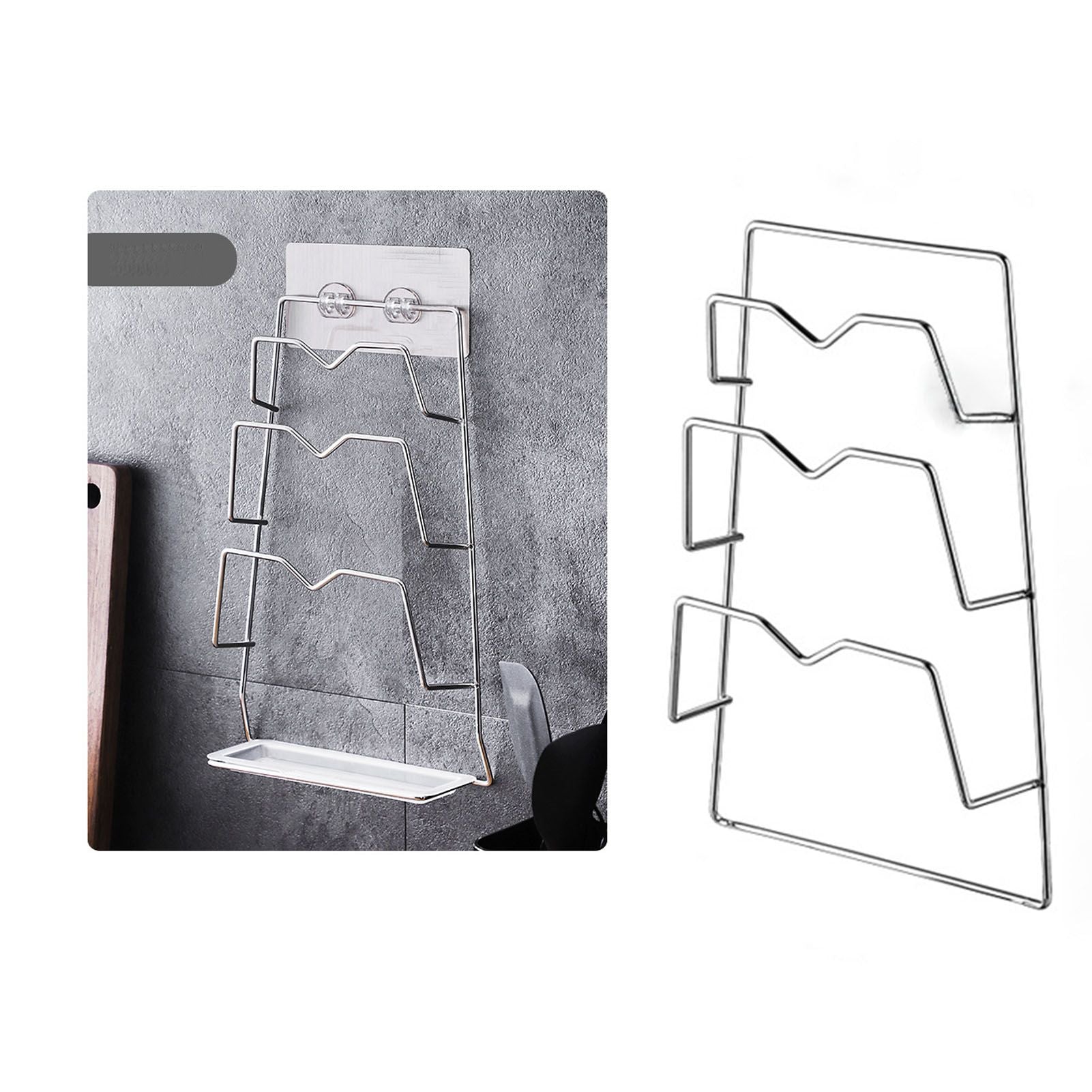 Wall Mounted Pot Lid Rack 3 Layers Multifunction Stainless Steel Lid Holder Chopping Board Storage Rack for V1294-YM0521-3118230031611