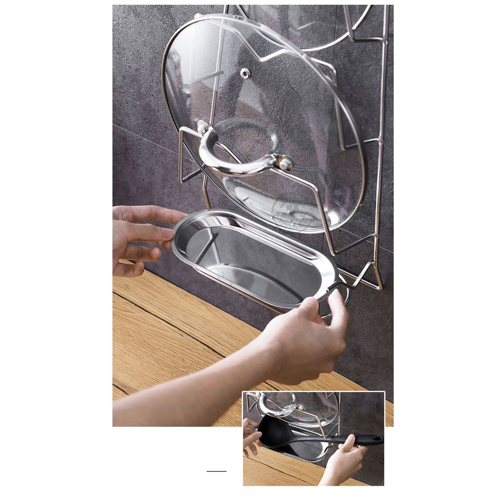 Wall Mounted Pot Lid Rack 3 Layers Multifunction Stainless Steel Lid Holder Chopping Board Storage Rack for V1294-YM0521-3118230031611