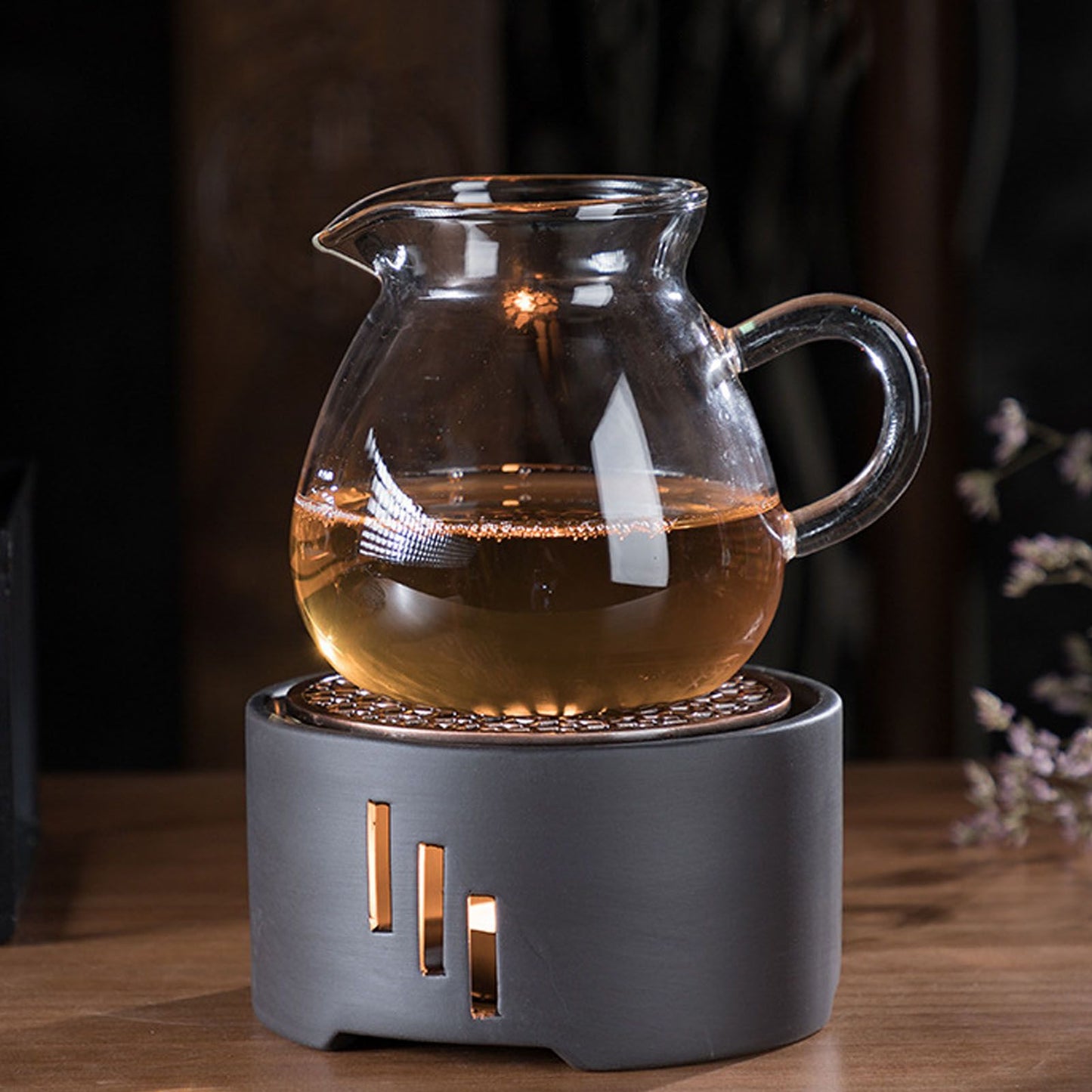 Teapot Warmer Kit with Bronze Color Mat Functional Convenient Tea Coffee Warm Tool for Coffee Beverages V1294-YM0521-3118230033311