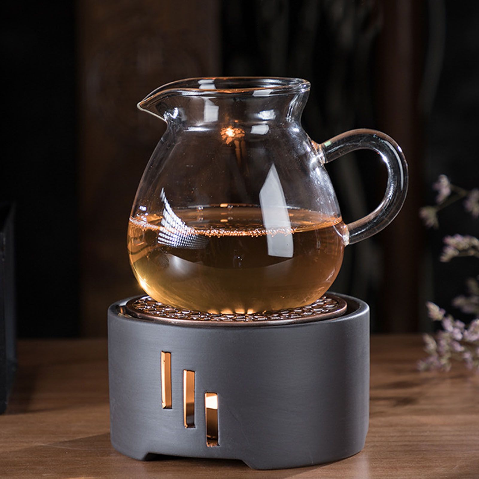 Teapot Warmer Kit with Bronze Color Mat Functional Convenient Tea Coffee Warm Tool for Coffee Beverages V1294-YM0521-3118230033311
