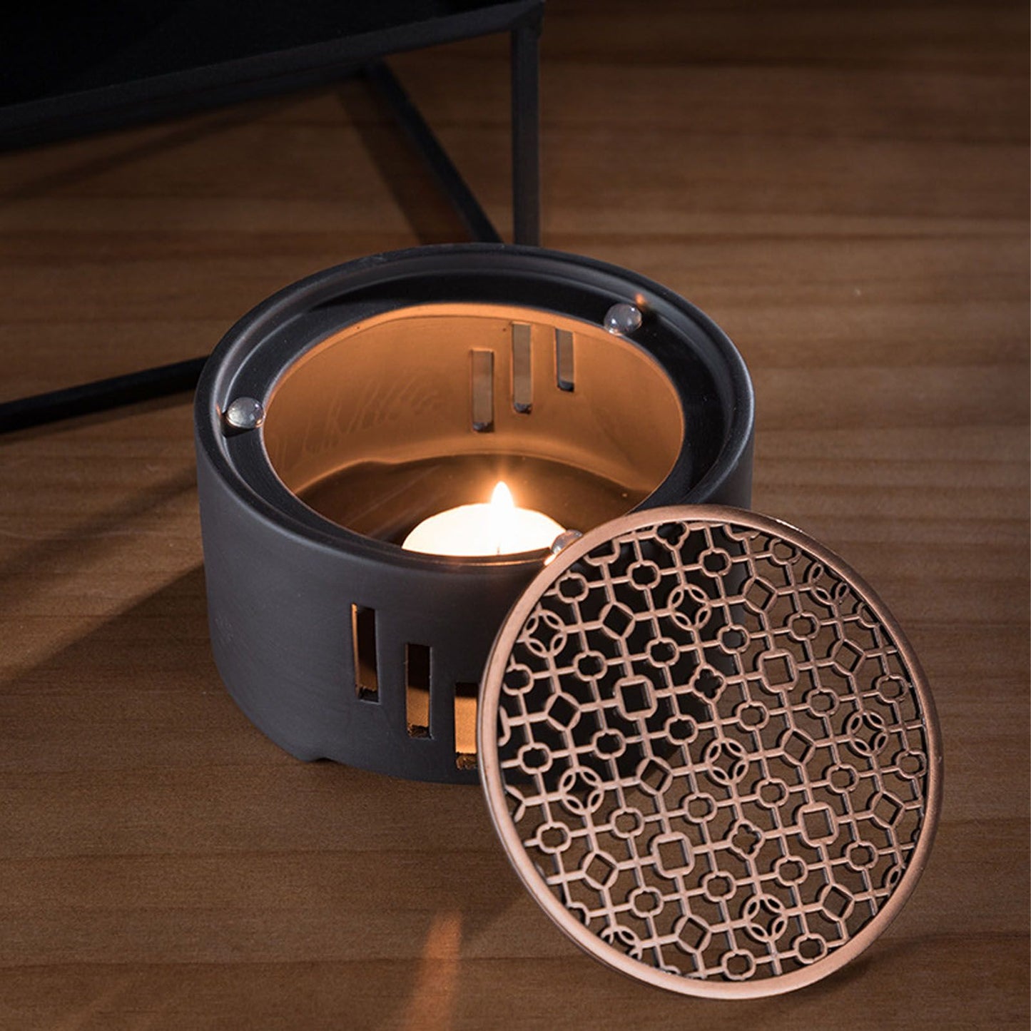 Teapot Warmer Kit with Bronze Color Mat Functional Convenient Tea Coffee Warm Tool for Coffee Beverages V1294-YM0521-3118230033311