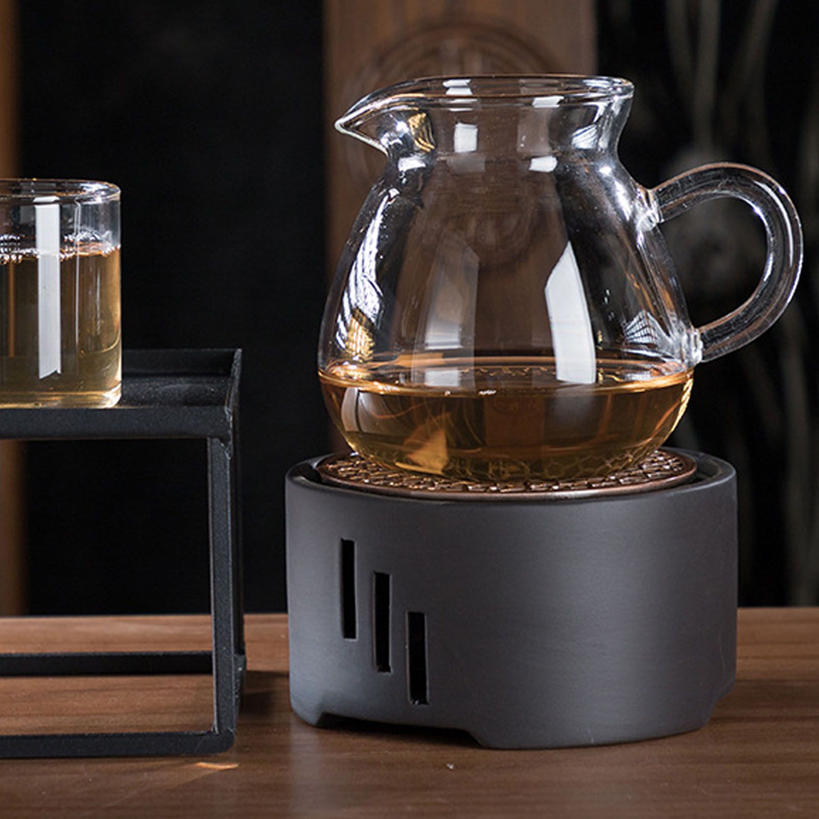 Teapot Warmer Kit with Bronze Color Mat Functional Convenient Tea Coffee Warm Tool for Coffee Beverages V1294-YM0521-3118230033311