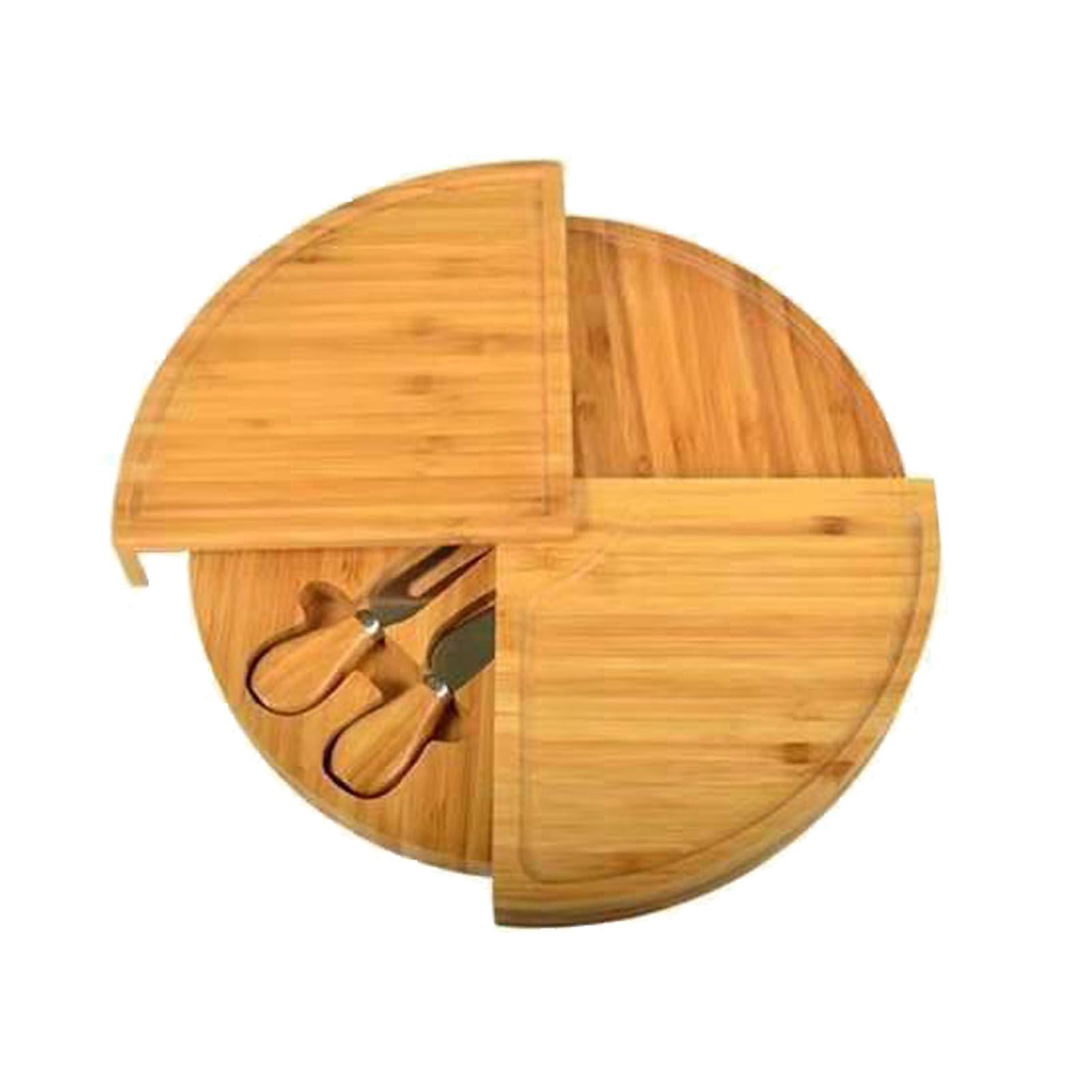 Bamboo Cheese Plate Board with 2 Knife Concealed Compartment Bread Fruit Snack Serving Tray V1294-YM0521-3118230033811