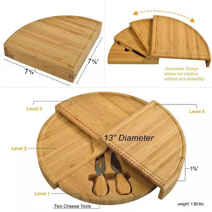 Bamboo Cheese Plate Board with 2 Knife Concealed Compartment Bread Fruit Snack Serving Tray V1294-YM0521-3118230033811