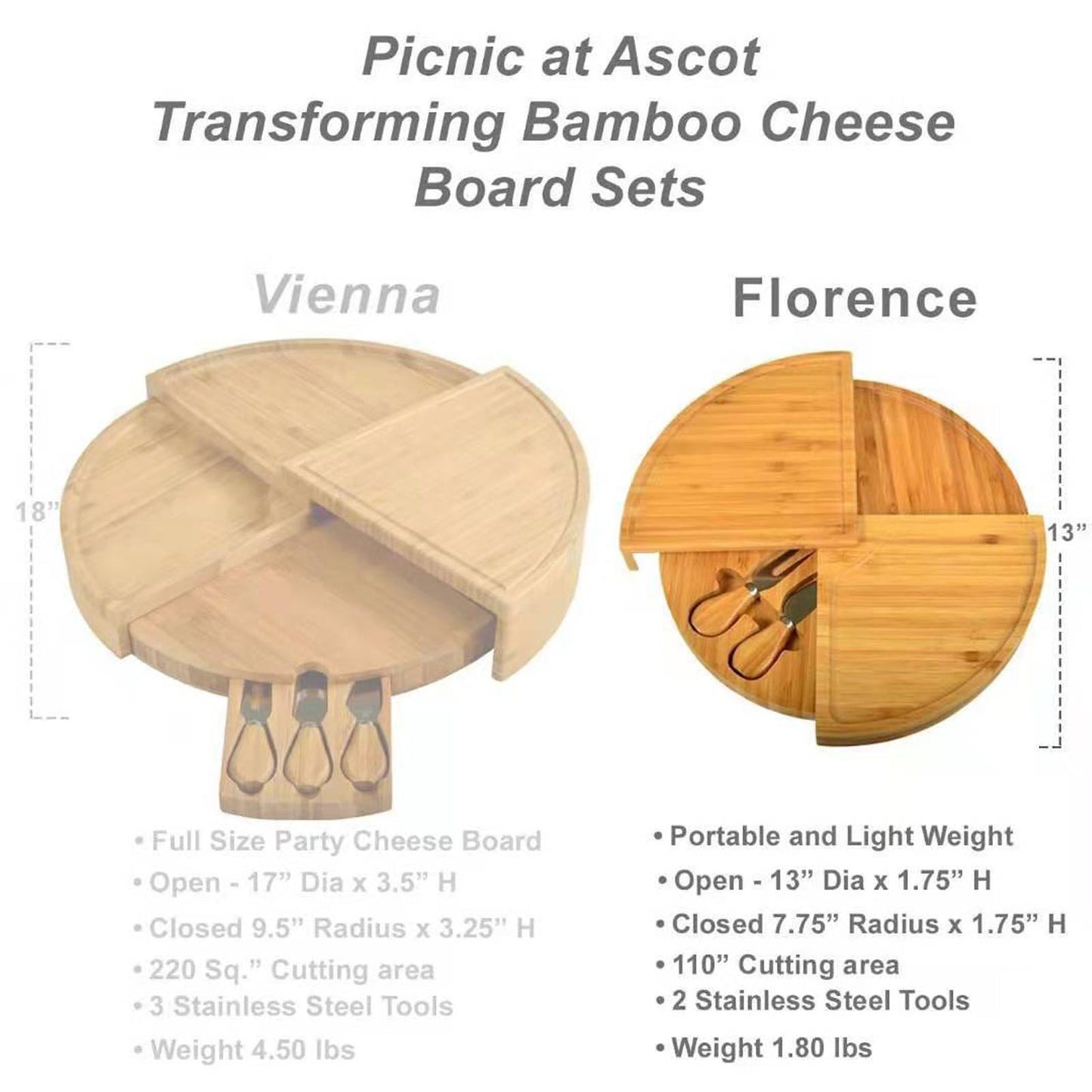 Bamboo Cheese Plate Board with 2 Knife Concealed Compartment Bread Fruit Snack Serving Tray V1294-YM0521-3118230033811