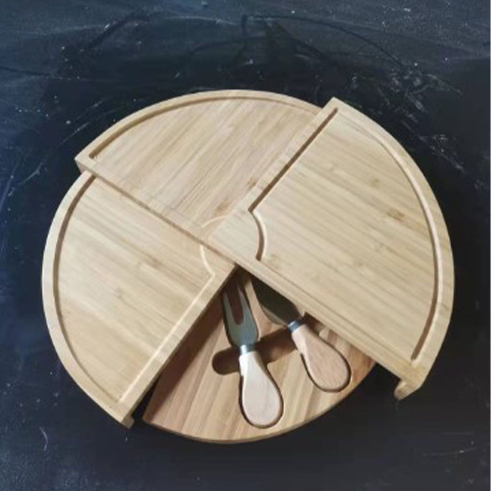 Bamboo Cheese Plate Board with 2 Knife Concealed Compartment Bread Fruit Snack Serving Tray V1294-YM0521-3118230033811
