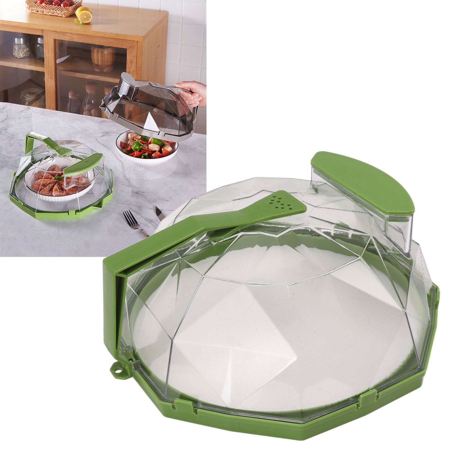 Microwave Splash Heating Cover PC Food Splatter Guard with Extension Handle for Kitchen Cooking Grass Green V1294-YM0521-3118230036512