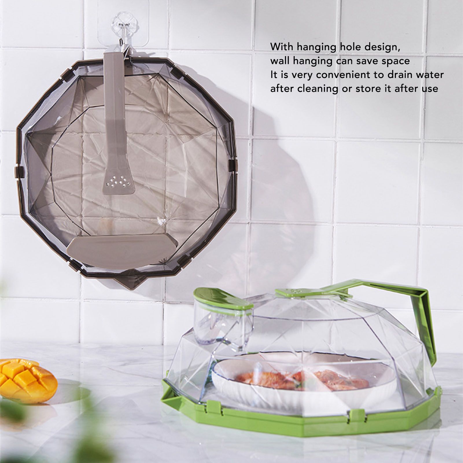 Microwave Splash Heating Cover PC Food Splatter Guard with Extension Handle for Kitchen Cooking Grass Green V1294-YM0521-3118230036512