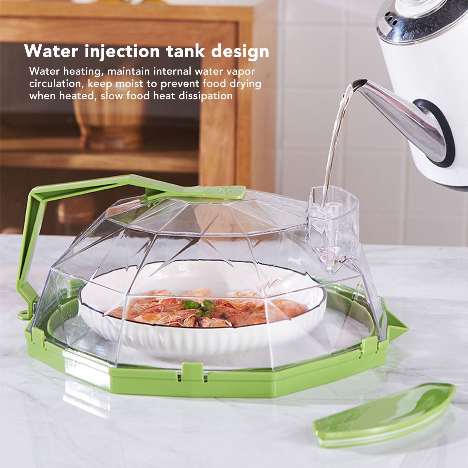 Microwave Splash Heating Cover PC Food Splatter Guard with Extension Handle for Kitchen Cooking Grass Green V1294-YM0521-3118230036512