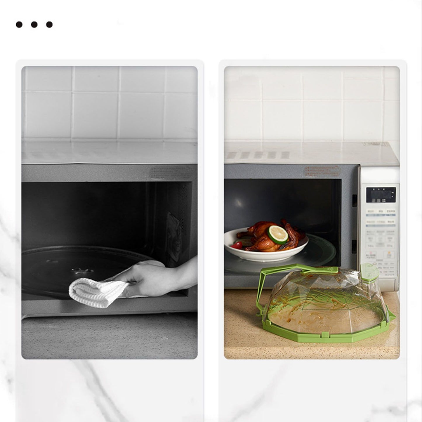 Microwave Splash Heating Cover PC Food Splatter Guard with Extension Handle for Kitchen Cooking Grass Green V1294-YM0521-3118230036512