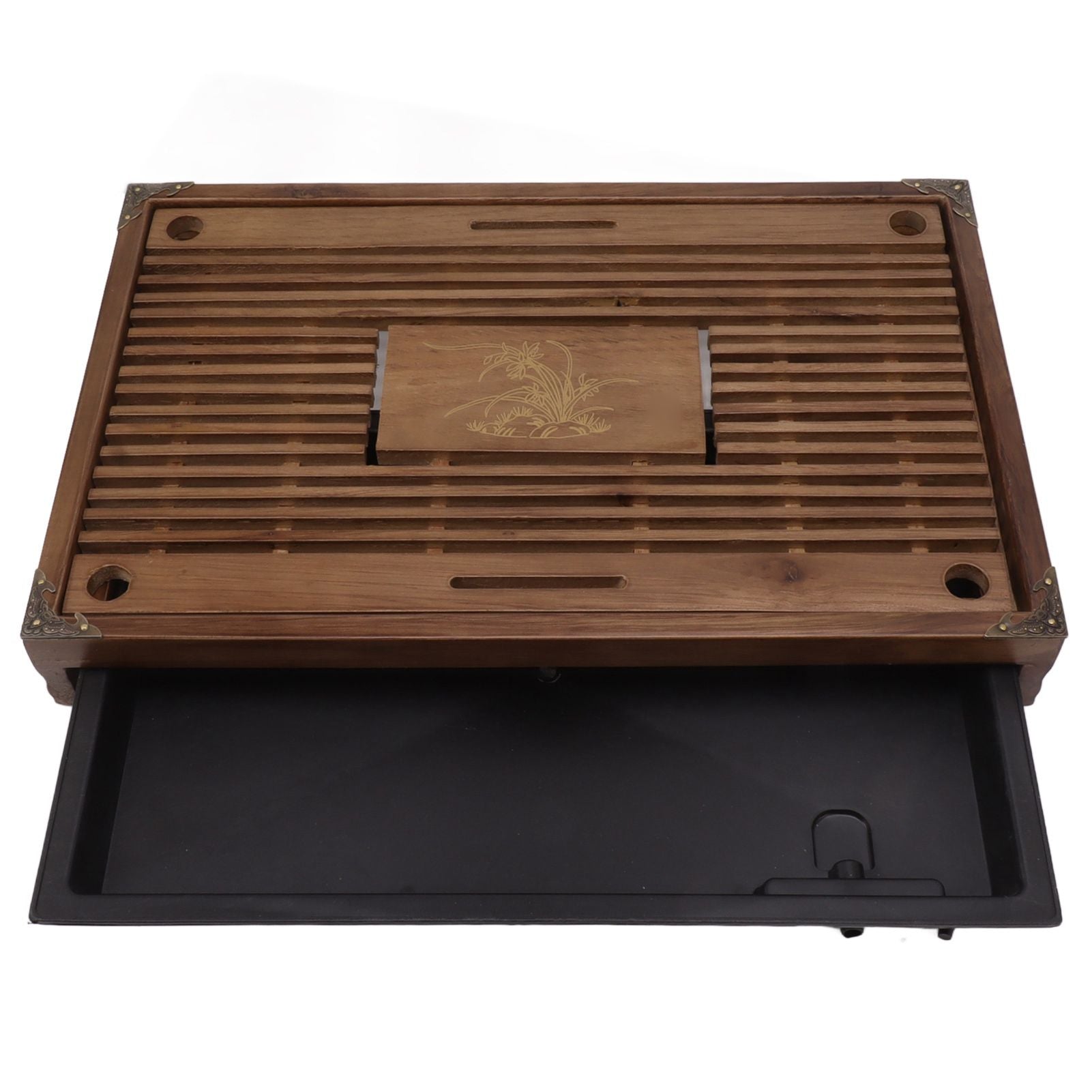 Gongfu Tea Tray Water Storage Drainage Home Decoration Ornament Serving Tray for Office Brown V1294-YM0521-3118230040111