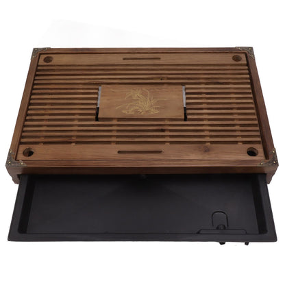 Gongfu Tea Tray Water Storage Drainage Home Decoration Ornament Serving Tray for Office Brown V1294-YM0521-3118230040111