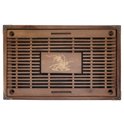 Gongfu Tea Tray Water Storage Drainage Home Decoration Ornament Serving Tray for Office Brown V1294-YM0521-3118230040111