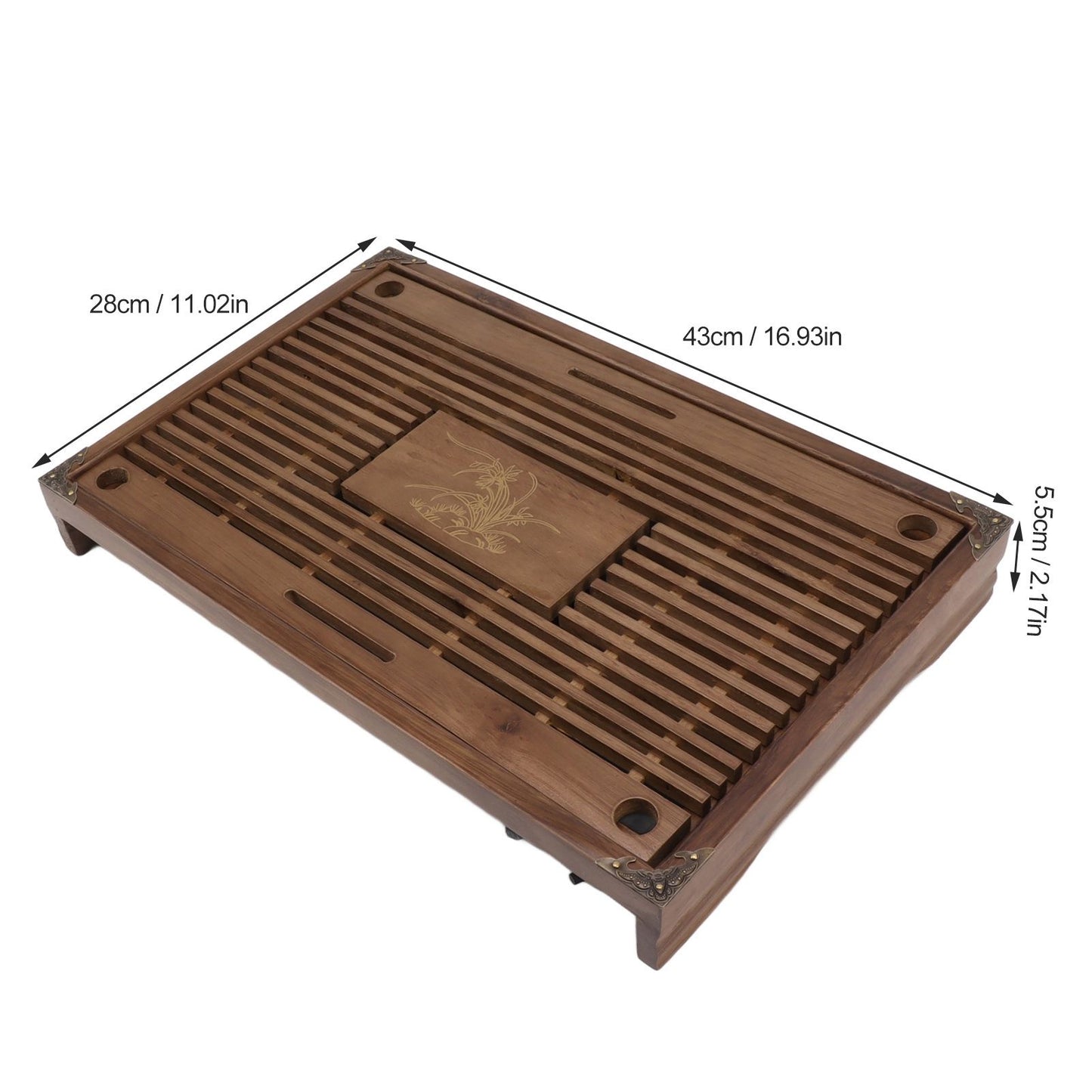 Gongfu Tea Tray Water Storage Drainage Home Decoration Ornament Serving Tray for Office Brown V1294-YM0521-3118230040111