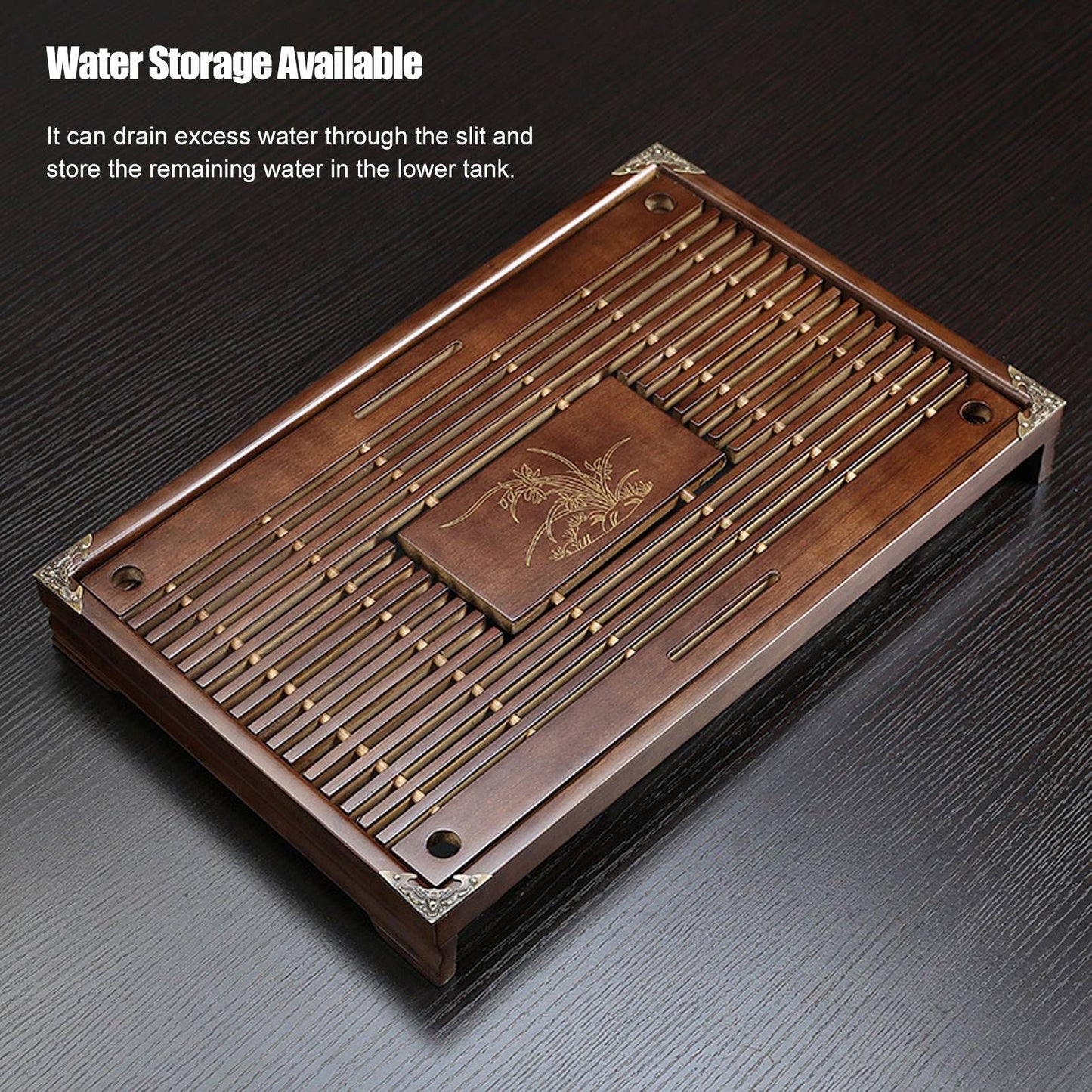 Gongfu Tea Tray Water Storage Drainage Home Decoration Ornament Serving Tray for Office Brown V1294-YM0521-3118230040111