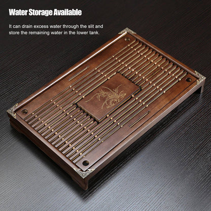 Gongfu Tea Tray Water Storage Drainage Home Decoration Ornament Serving Tray for Office Brown V1294-YM0521-3118230040111
