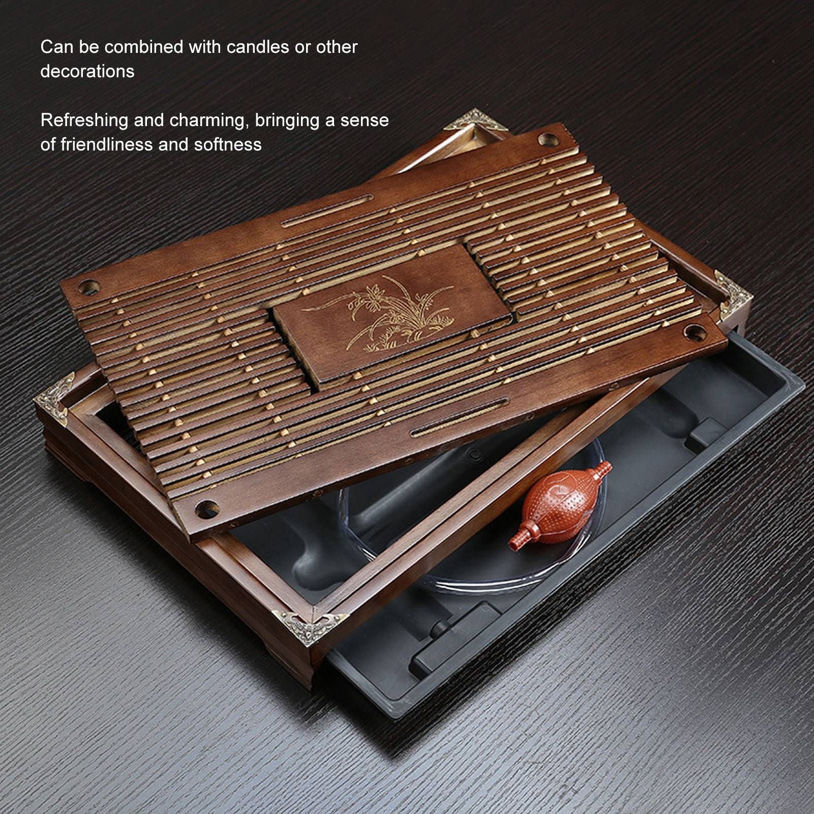 Gongfu Tea Tray Water Storage Drainage Home Decoration Ornament Serving Tray for Office Brown V1294-YM0521-3118230040111
