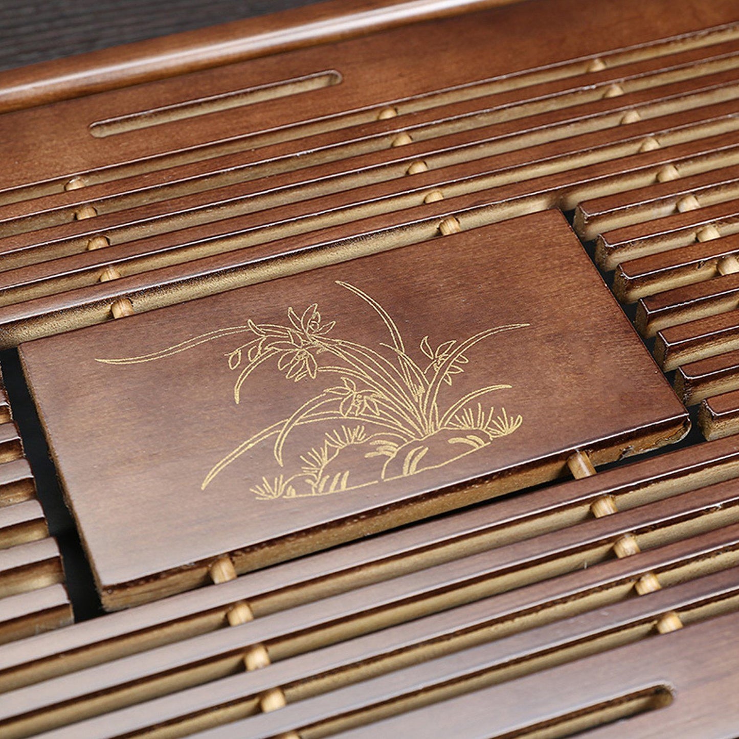 Gongfu Tea Tray Water Storage Drainage Home Decoration Ornament Serving Tray for Office Brown V1294-YM0521-3118230040111