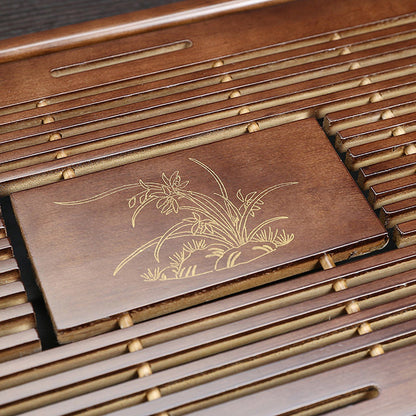Gongfu Tea Tray Water Storage Drainage Home Decoration Ornament Serving Tray for Office Brown V1294-YM0521-3118230040111
